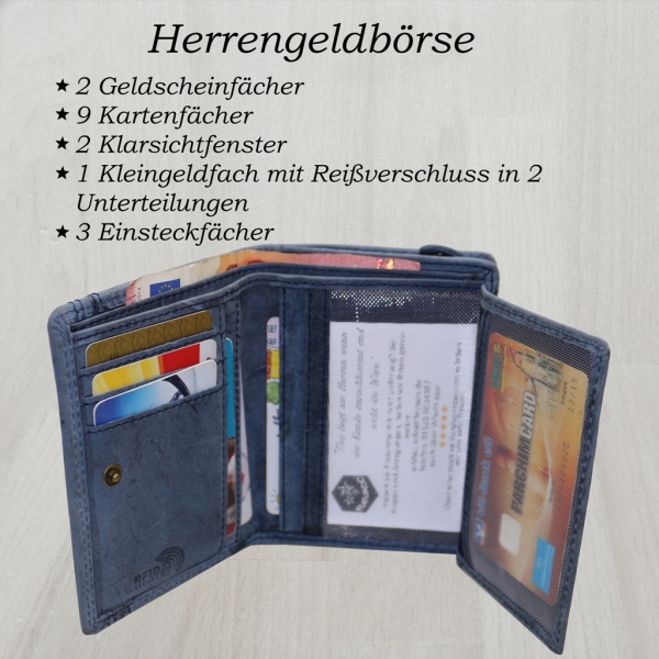 flevado Geldbörse Unisex Damen Herren Echt Leder RFID Schutz Blau